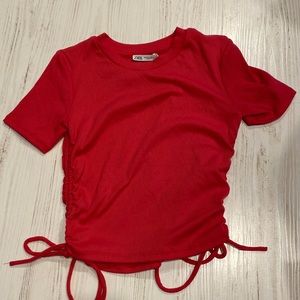 Hot pink Zara top w scrunches